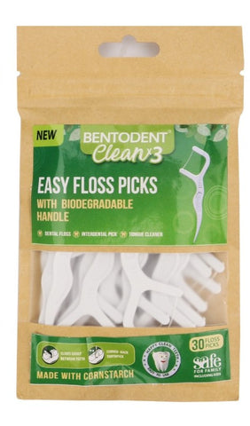 Biodegradable Dental Floss Picks- 30 Pcs - bentodent x idonaturals